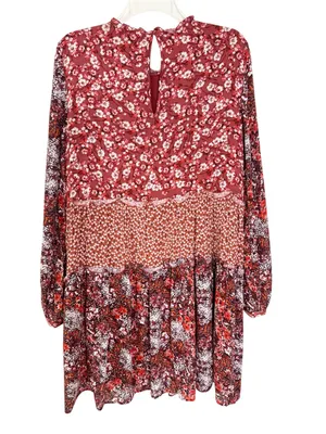 Anthropologie Maeve Esther Tiered Boho Tunic Mini Dress Red Floral Size S thumbnail 6