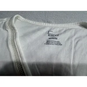 Felina Women's White V-Neck Mesh Trim Cotton Short Sleeve T-Shirt C8242 Size M thumbnail 2