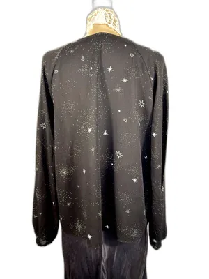 Women Blouse Large Black Celestial Star Print Sheer Whimsigoth Witchy Top thumbnail 5