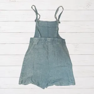 Boho Dusty Blue Gauze Shortalls Romper Acid Wash Cotton Cottagecore Small Zenana thumbnail 3