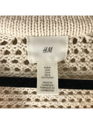 H&M Ivory Knit Cropped Crochet Sweater With V-Neck & Collar Size M 100% Cotton thumbnail 3