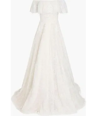 Theia Imelda off-the-shoulder embellished Chantilly Ivory lace bridal gown sz O thumbnail 5