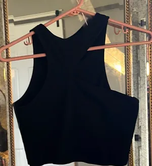 Black ribbed asymmetrical crop tank top size medium thumbnail 1