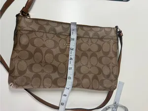 Coach‎ Signature Monogram Khaki Brown Leather Trim Crossbody Bag thumbnail 12