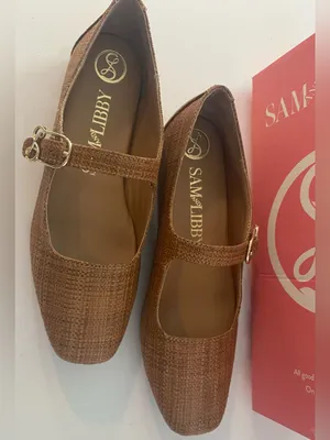 NWT Sam & Libby Women’s Fredi Tan Textured Mary Jane Flats with Buckle thumbnail 4