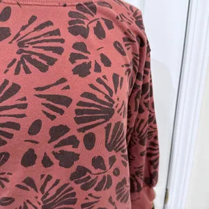 Pact Organic Cotton Sweatshirt Dress Rust Brown Botanical Leaf Print Mini Small thumbnail 2