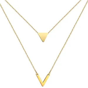 NEW Layered Triangle Yellow Gold Filled Chain Necklace,‎ 16-18" thumbnail 2