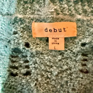 Debut Large‎ Teal Blue Pointelle Knit Cropped Cardigan Sweater V-Neck thumbnail 3