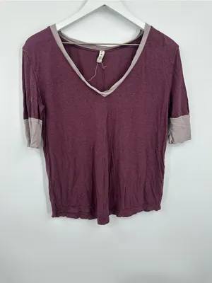 Free People Plum Ringer Shirt Size Small Boho V Neck thumbnail 2