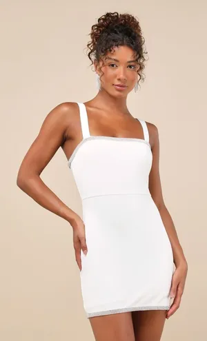 Lulus Glowing Allure White Rhinestone Sleeveless Bodycon Mini Dress Size Large thumbnail 1