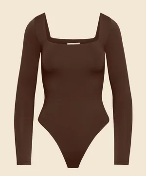 Aritzia Babaton Squareneck Bodysuit Long Sleeve Brown XS thumbnail 1
