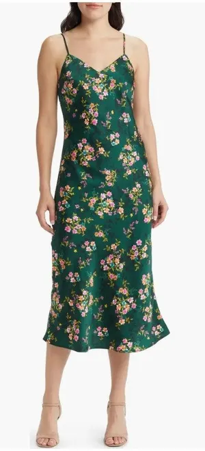 NWT Lost + Wander Sarah Floral Print Midi Slipdress Green Size Medium thumbnail 1