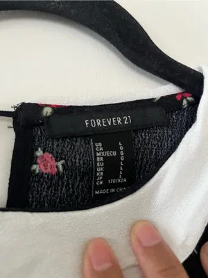 Forever 21 Black Rose Print White Collar Mini Dress Small Cottagecore Romantic Going Out thumbnail 2