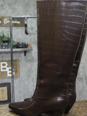 NWT INC International Concepts Knee High Boots Kitten Heel Brown Croc 6.5M thumbnail 4