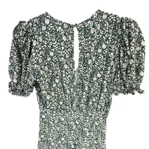 Zara Floral Green‎ Gathered Midi Dress V-Neck Puff Sleeve Cottagecore Prairie XS thumbnail 5