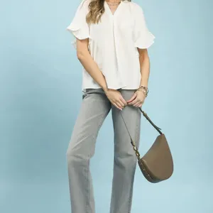 Umgee Ruffle Sleeve V-Neck Flutter Blouse‎ thumbnail 5