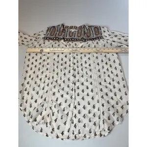 Billabong Boho Button Up V Neck Top Size L Cream Lightweight thumbnail 5