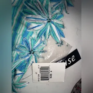 Muse Strapless Teal and White Dress with Floral Details thumbnail 6
