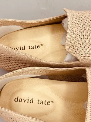 David Tate Ultimate Flat Shoes Womens 7.5 Beige Knitted Formal Party Slip On thumbnail 5