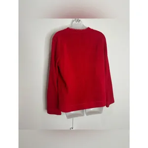 Vintage 90s Red Holiday Patch Fleece Sweater kids large women’s small festive thumbnail 3