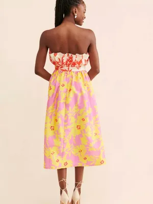 Anthropologie Vineet Bahl Multicolor Floral Strapless Gathered Midi Dress Sz XS thumbnail 9