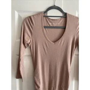 Beyond Yoga Ruched Side Bodycon Dress Womens XS Pink Pima Cotton V-Neck Mini thumbnail 2