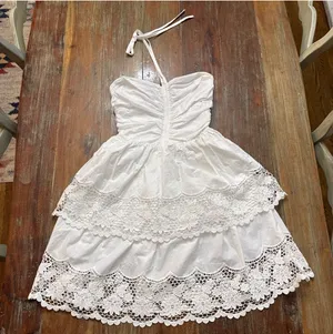 NWOT Steve Madden White Lace Halter Mini Dress Cotton Tiered Small Read thumbnail 1