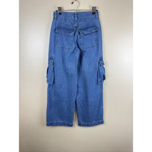 Wild Fable Women’s Mid Rise Baggy Cargo Jeans Blue Denim Wide Leg Utility Size 2 thumbnail 4