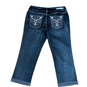 Rhythm In Blues Jeans Womens 10 Blue Denim Capri Rolled Hem Mid Rise Bling‎ Y2K thumbnail 3