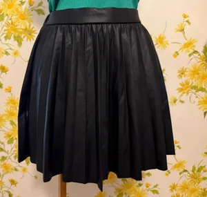 Zara Black Pleated Faux Leather Skirt size 11-12 thumbnail 1