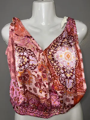 Easel Tank Top Womens Medium Multicolor Paisley Boho V Neck Cami Elastic Hem thumbnail 1