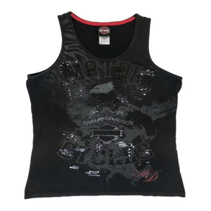 Y2K 2013 Harley Davidson Black Sequin Tank Top Size XL thumbnail 1