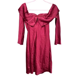 Abercrombie & Fitch Long Sleeve Off The Shoulder Satin Dress Size Small Tall thumbnail 5