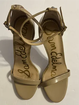 Sam Edelman Beige Patent Ankle-Strap Heels thumbnail 1