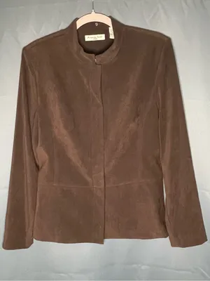 VTG 90s Amanda Smith Faux Suede Minimalist Jacket Brown Size 8 ~ Excellent thumbnail 4