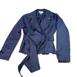 Buttons VTG Womens navy short double breasted trench coat. water resistant. Size M. thumbnail 1