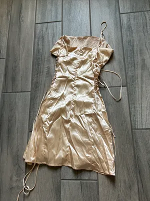 Lucy in the Sky Champagne Satin Mini Slip Dress with Side Ties thumbnail 4