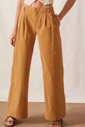 Anthropologie Mustard Yellow Wide Leg Pleated Cinch Back Trousers Size 6 thumbnail 1