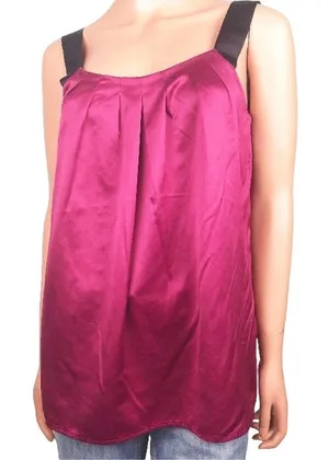LOFT Satin Camisole Burgundy Blouse Wide Strap Pleated Top Size XL thumbnail 1