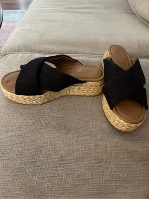Universal Threads Black Crisscross Espadrille Slide Wedges thumbnail 2