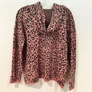 FATE by LFD Leopard Animal Print Hoodie Sweater Women's‎ Medium Mauve Wool Blend thumbnail 6