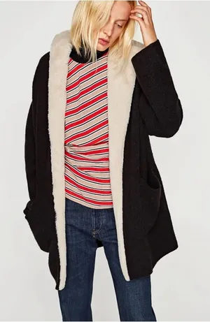 Zara Black Cardigan with Cream Sherpa Trim thumbnail 1