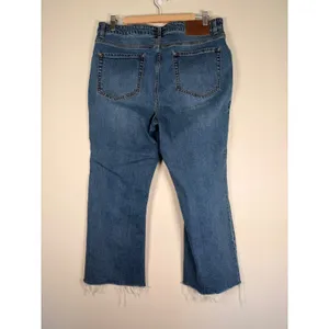 Frye Blue High Rise Wide Leg Raw Hem Denim Jeans Size 31 Med Wash Patch Pocket thumbnail 6