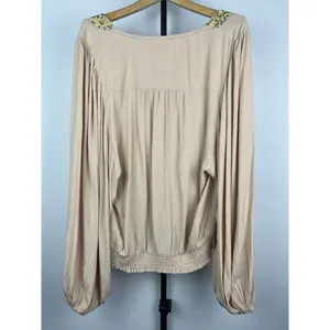 Maeve Anthropologie Cream Kristie Long Balloon Sleeve Sequin‎ Peasant Blouse S thumbnail 9