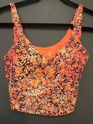 OFFLINE by Aerie Womens M Real Me Floral Longline Sports Bra Pink Orange thumbnail 1