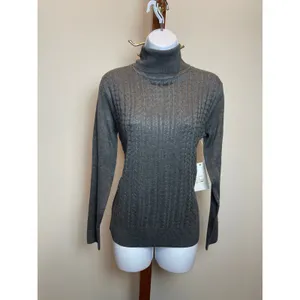 Allison + Zoe Sweater Size M Heather Charcoal Cable Knit Turtleneck NWT thumbnail 8