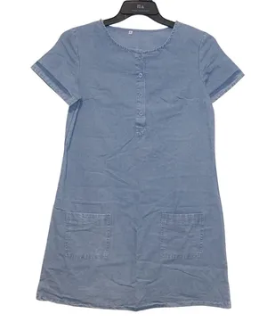 Women’s blue denim color dress (not denim) short sleeve doesn’t stre size Small thumbnail 1