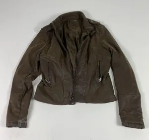 J2 Jacket Womens Medium Brown Faux‎ Leather Moto Biker Full Zip Pockets Collared thumbnail 1