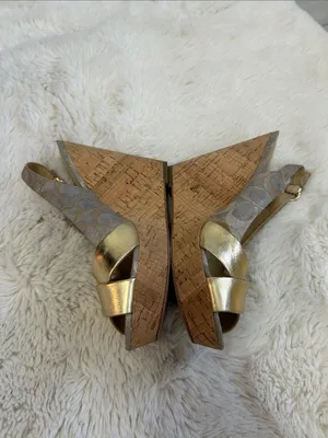 Coach Jessy Gold Metallic Canvas Logo Wedge Heeled Sandals thumbnail 4