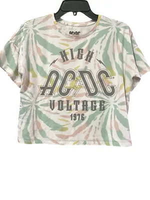 AC/DC High Voltage Tie-Dye Crop Tee Youth XXL S Ivory/Green/Pink/Yellow EUC thumbnail 2